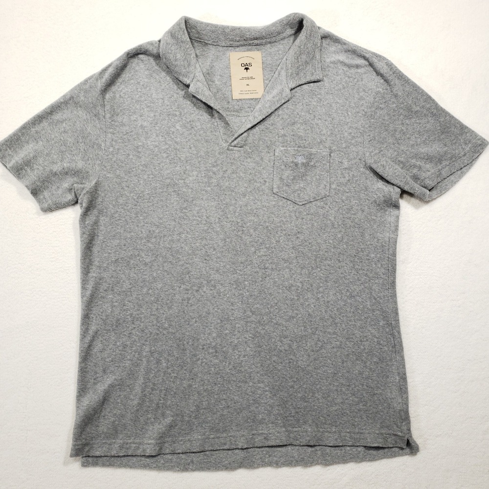 OAS Terry Polo Shirt Mens XL Gray Short‎ Sleeve Camp Collar Beach Post Swim